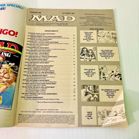 Mad Magazine October 1991 No 306 TMNT Vanilla Ice Dan Quayle Humor Satire - Picture 2 of 3
